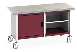 41002096.** Bott Cubio Mobile Storage Workbench 1500mm wide x 750mm Deep x 840mm high supplied with a Linoleum worktop (particle board core with grey linoleum surface and plastic edgebanding), 1 x integral storage cupboard (650mm wide x 650mm deep x 500mm high)...